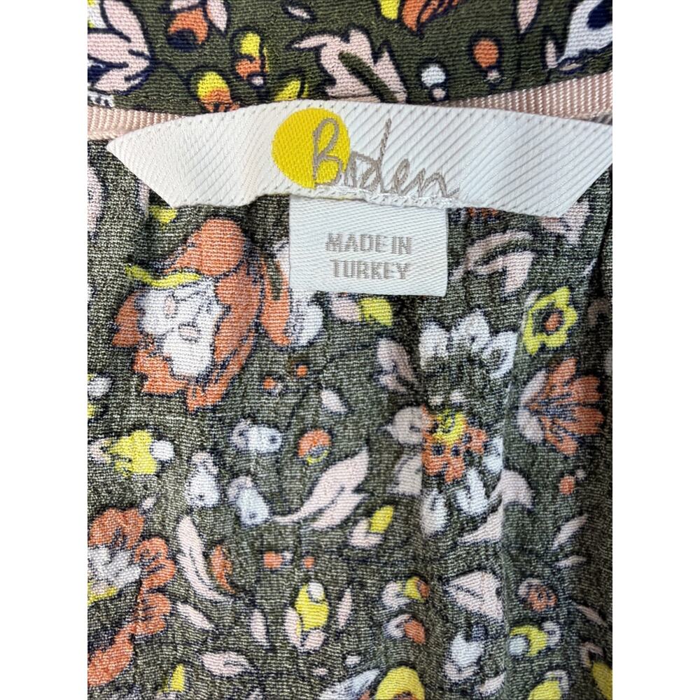 BODEN Dress Sz 14 Olive Floral Print Stretch 3/4 Sleeves Knee Tiered Cottagecore - Picture 2 of 12